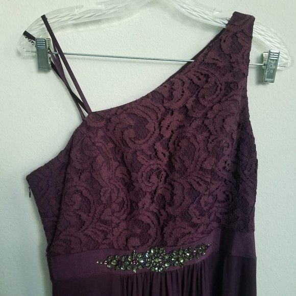 adrianna papell one shoulder lace stretch tulle gown currant size 6 - Picture 4 of 9